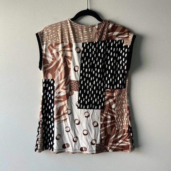 Joseph Ribkoff brown and black printed v neck top - Picture 4 of 4